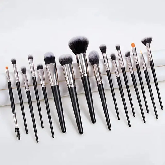 ROSLET 16-piece premium blending brush set in elegant black with synthetic bristles for professional makeup application