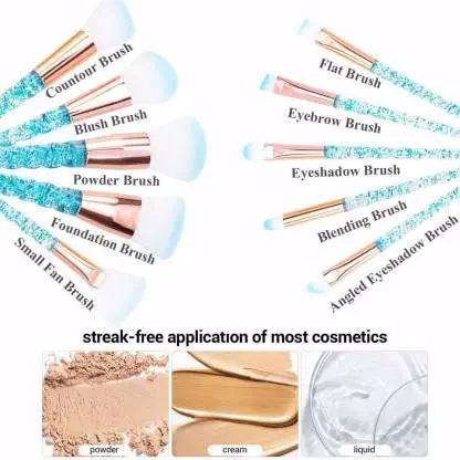 ROSLET Blue Cosmetic Brushes Gradient Crystal Handles