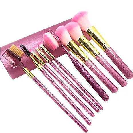 ROSLET 9Pcs Makeup Brush Set with Convenient Holder - Glitter Glamour Storage Solution India