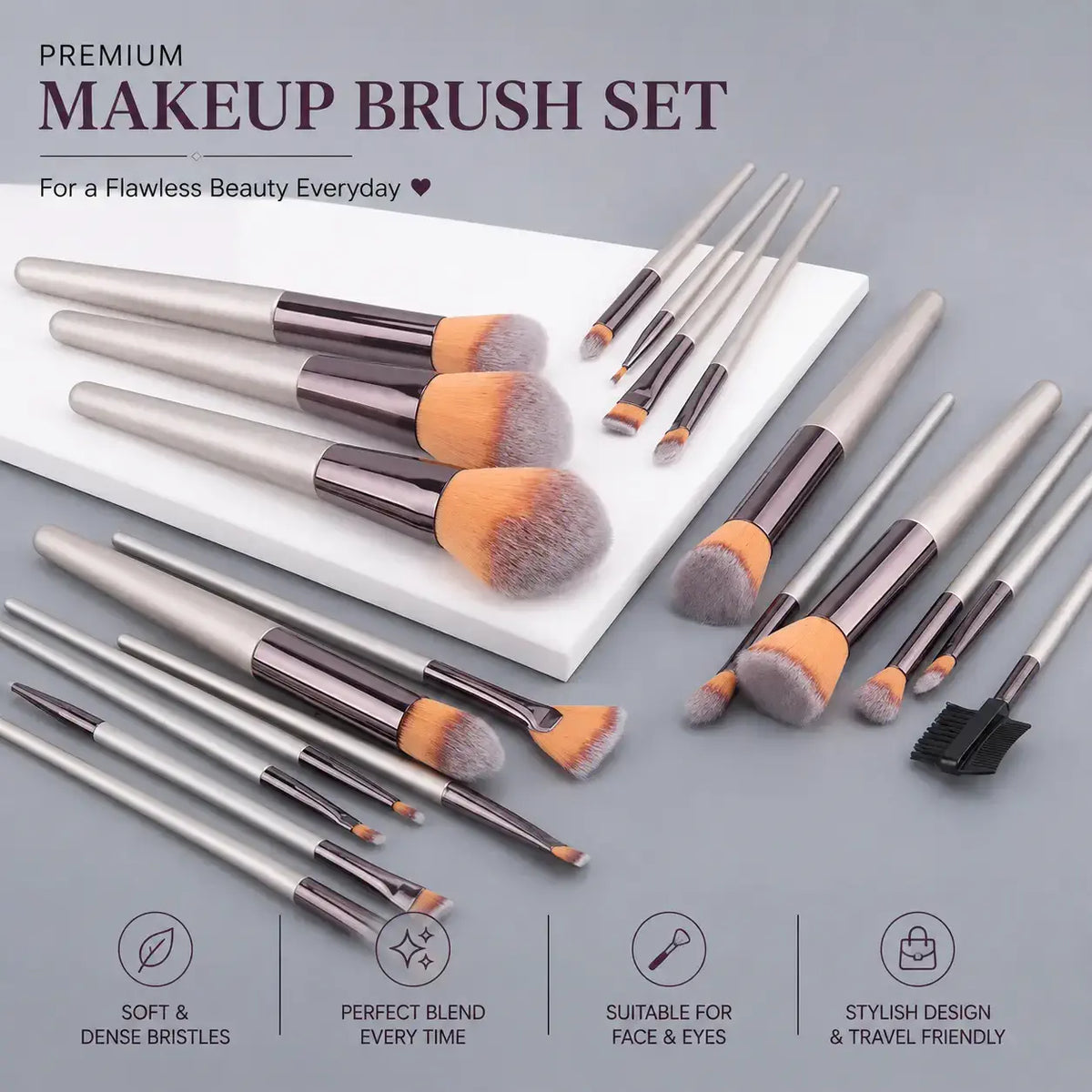 ROSLET 20-piece professional makeup brush set with soft synthetic bristles