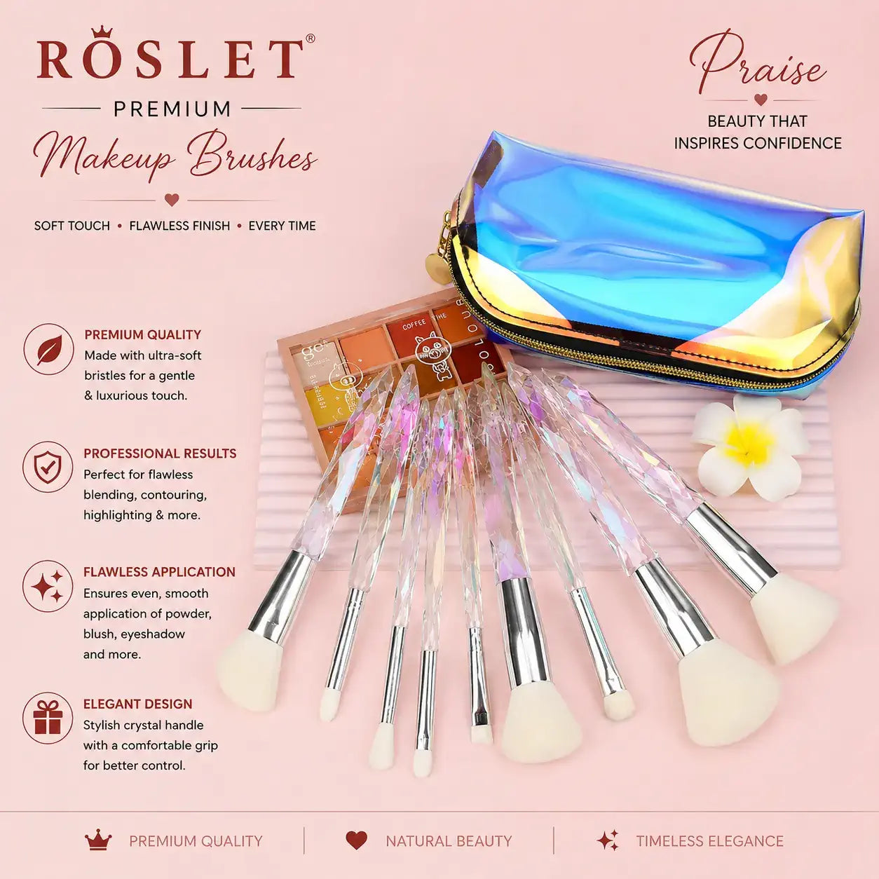 ROSLET professional crystal brushes for smooth flawless makeup