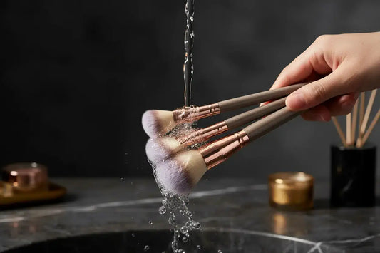 Makeup brushes being cleaned for hygienic and flawless makeup application