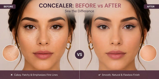 Comparison between patchy concealer application and smooth natural concealer finish