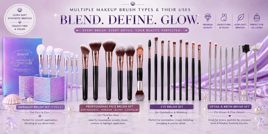 Different types of makeup brushes and their uses for face and eye makeup
