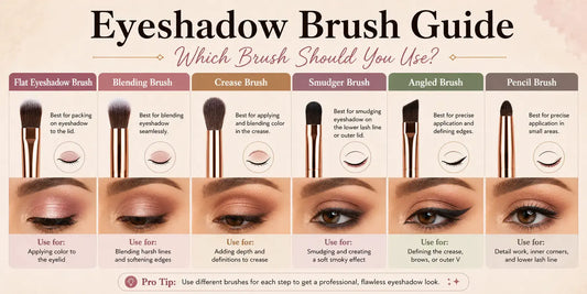 Eyeshadow brush guide showing different eye makeup brushes and their uses