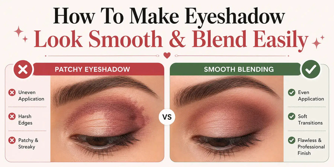 Smooth blended eyeshadow compared with patchy eyeshadow