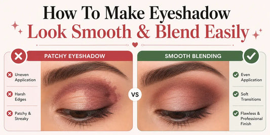 Smooth blended eyeshadow compared with patchy eyeshadow