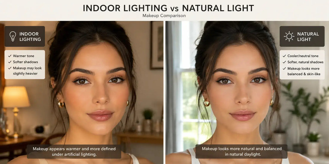 Comparison of makeup appearance in indoor lighting and natural daylight