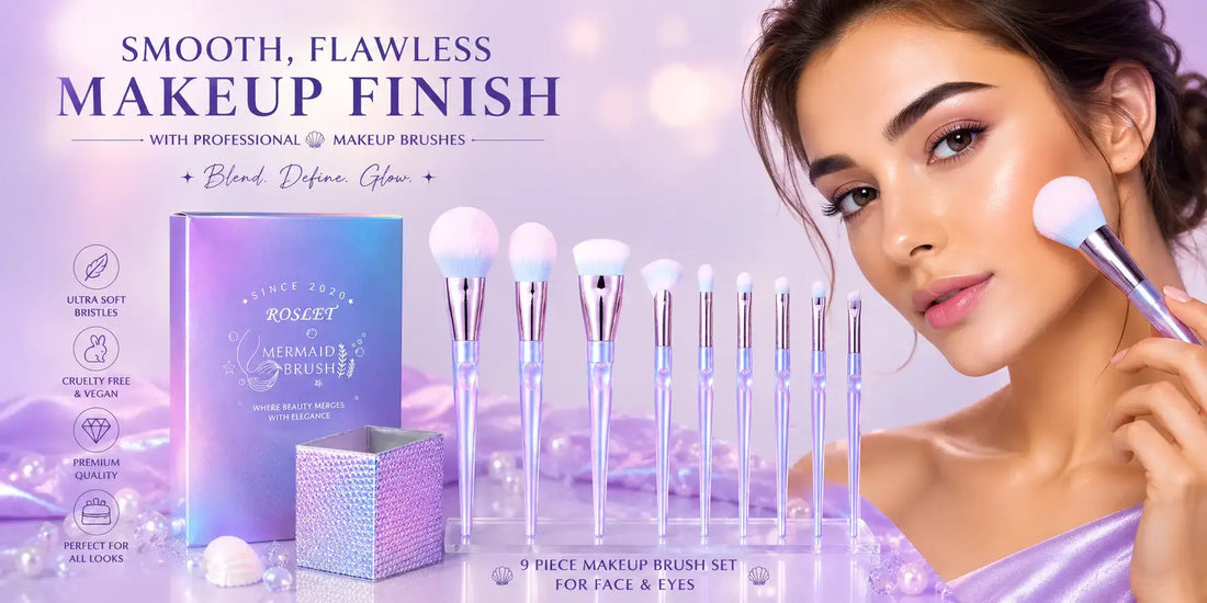 Professional makeup brushes helping create smooth crease-free foundation makeup throughout the day