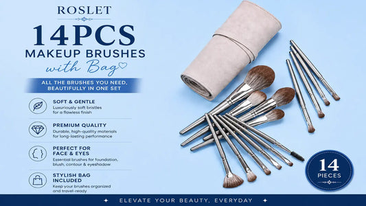 ROSLET travel-friendly professional makeup brush set with soft bristles and organized brush pouch for daily makeup use