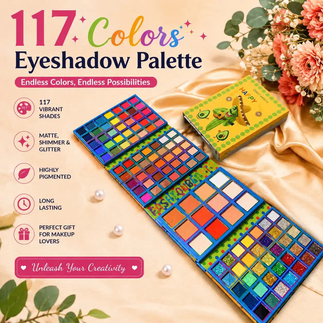 117 color eyeshadow palette with matte shimmer and vibrant color shades for eye makeup in India