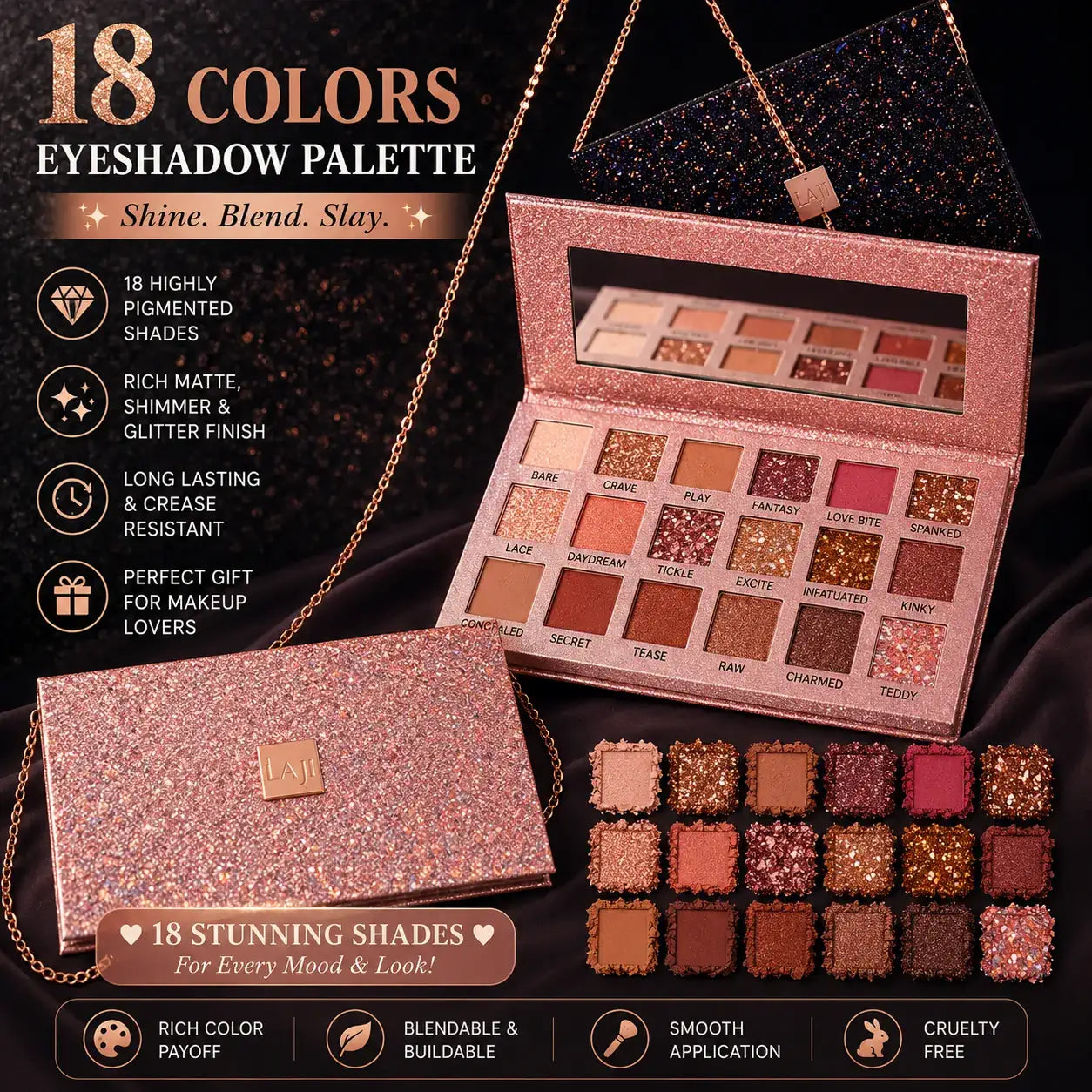 18 color eyeshadow palette for daily and party makeup
