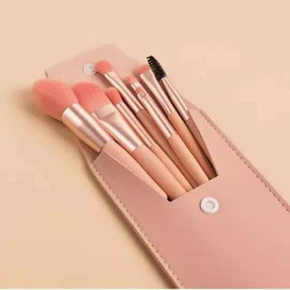 Roslet Mini Makeup Brush Set 8 PCS with Bag (Orange)  (Pack of 8)