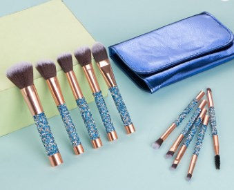 Roslet Makeup brushes kit 10pcs premium cosmetic make up brush with Bag (Blue)