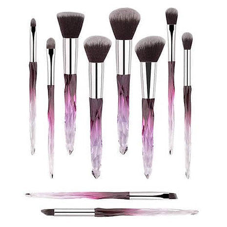 Roslet transparent crystal handle luxurious make-up brushes set (Purple and Brown)