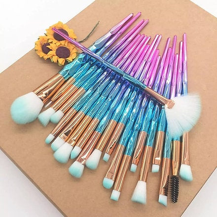 Roslet Makeup Brushes diamond eye brushes , eyeshadow blending brush set pack of 20 (Blue Pink)