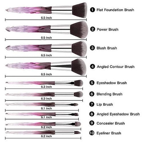 Roslet transparent crystal handle luxurious make-up brushes set (Purple and Brown) - ROSLET