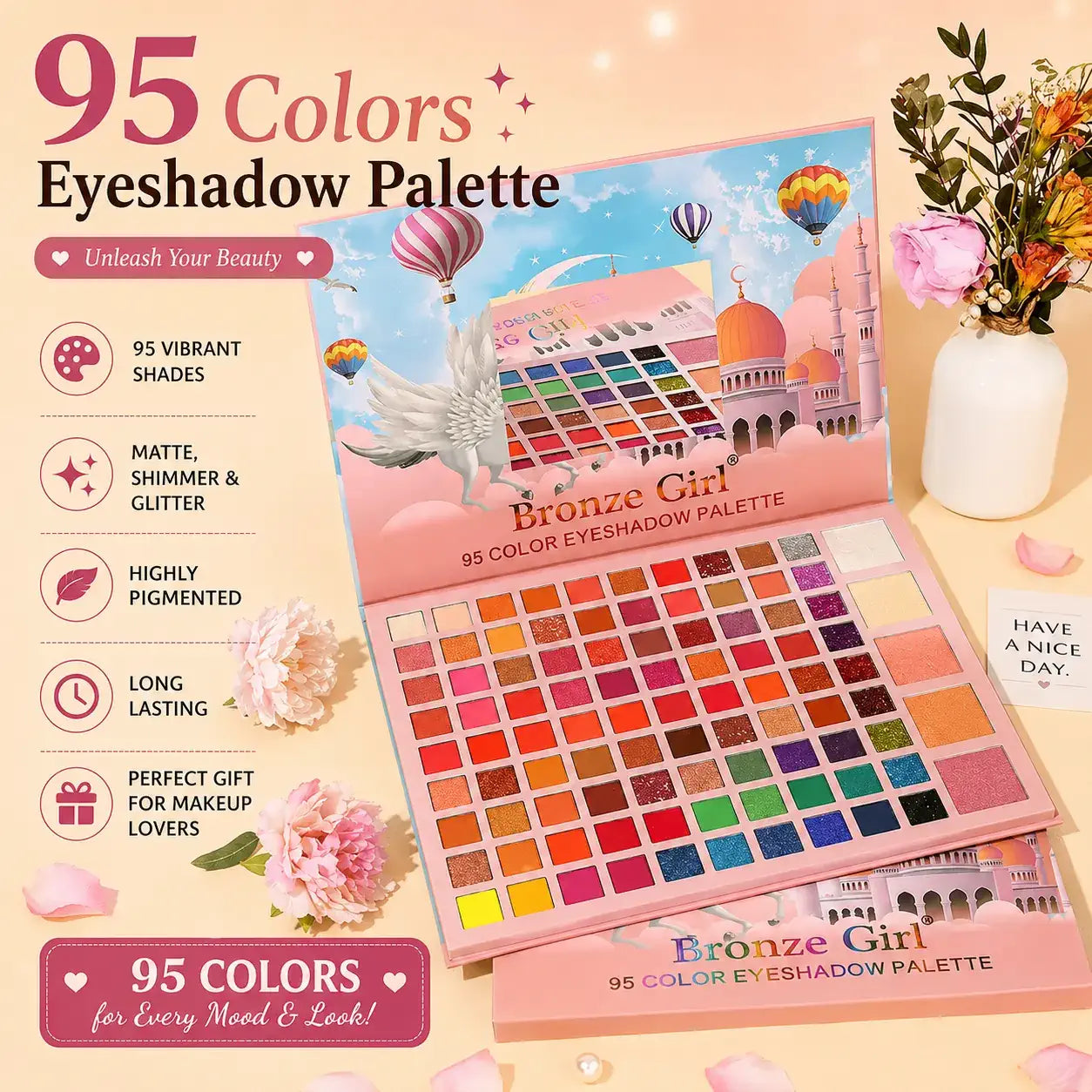 95 color eyeshadow palette with glitter shimmer and matte shades