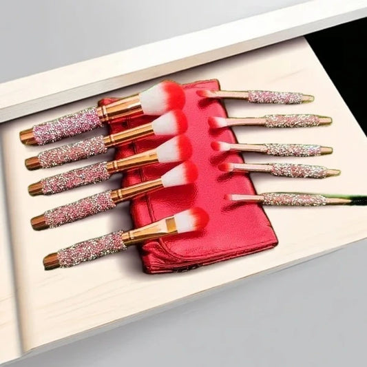 ROSLET Super Soft Rhinestone Crystal Makeup Brushes & Bag - 10 Piece Fashion Bling Set India
