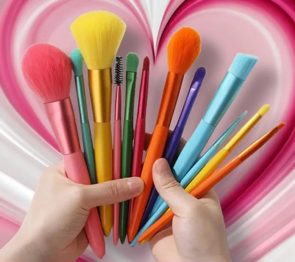 ROSLET Premium Makeup Brushes - 12 Piece Kabuki Rainbow Set Professional Synthetic Bristles India