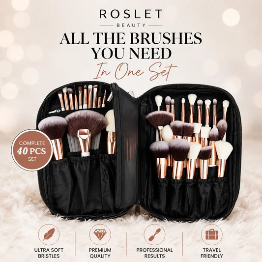 Professional face and eye makeup brush set by ROSLET