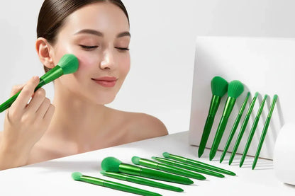 ROSLET Green Makeup Brushes 12 Pcs Synthetic Goat Hair