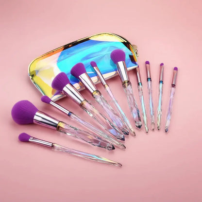 ROSLET Crystal Handle Makeup Brush - 10 Piece Set Soft Bristles India