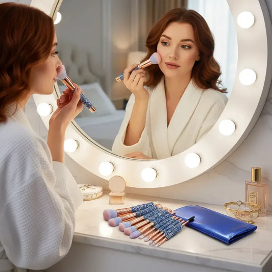 ROSLET Luxury Glitter Makeup Brushes 10 Pcs Diamond 