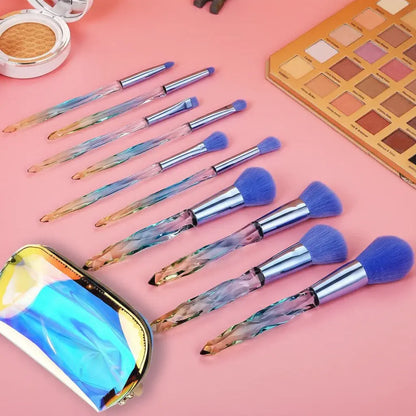 ROSLET  crystal handle makeup brushes 10 pcs with kit