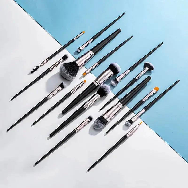 Best Blending Brush Set for Flawless Makeup premium quality powder concealer 16 pcs ( Black)