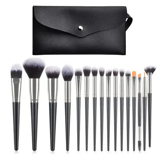 Best Blending Brush Set for Flawless Makeup premium quality powder concealer 16 pcs ( Black)