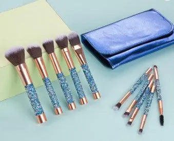 Roslet Cosmetic Brushes kit 10pcs premium make up brush with Bag (Blue) Rolset