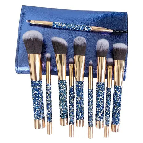 Roslet Cosmetic Brushes kit 10pcs premium make up brush with Bag (Blue) Rolset