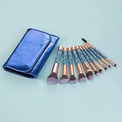 Roslet Cosmetic Brushes kit 10pcs premium make up brush with Bag (Blue) Rolset