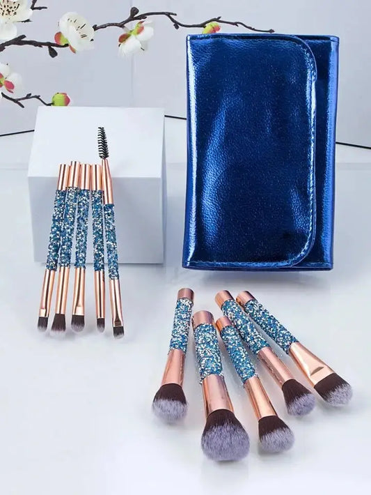 Cosmetic Brushes kit 10pcs premium make up brush with Bag (Blue)