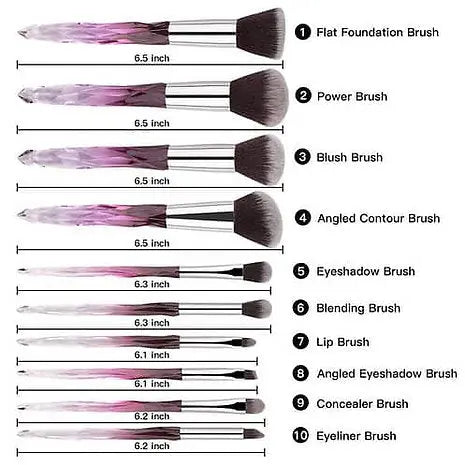 Roslet Crystal Makeup Brushes set with transparent handle luxurious make-up brush set Rolset