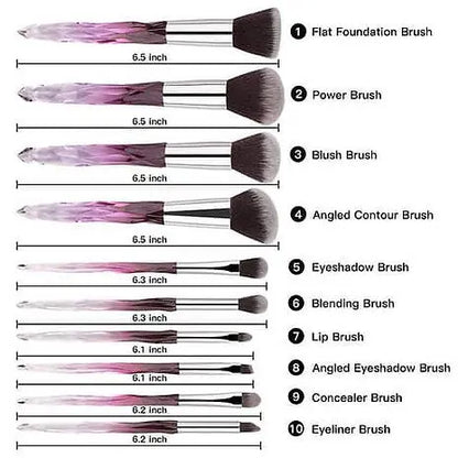 Roslet Crystal Makeup Brushes set with transparent handle luxurious make-up brush set Rolset