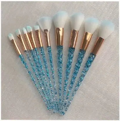 Roslet Luxury makeup brush set crystal handle,10pcs premium blue color brush set. Roslet