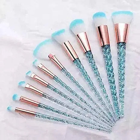 Roslet Luxury makeup brush set crystal handle,10pcs premium blue color brush set. Roslet