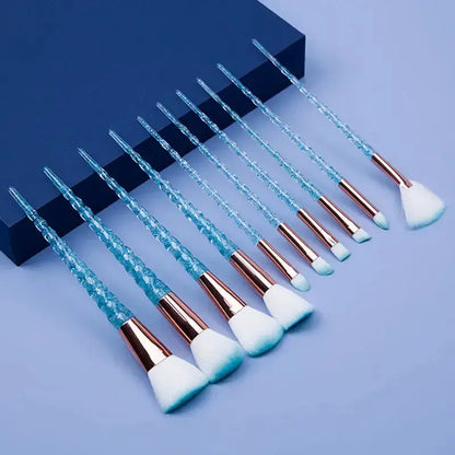 Luxury makeup brush set crystal handle,10pcs premium blue color brush set.