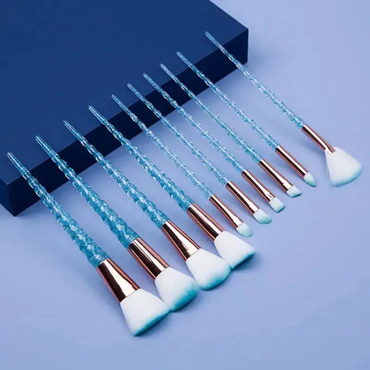 Luxury makeup brush set crystal handle,10pcs premium blue color brush set.