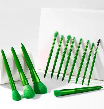 Roslet Make up Brush Set 12 Pcs Green Makeup Brushes Premium Synthetic Goat Hair Roslet