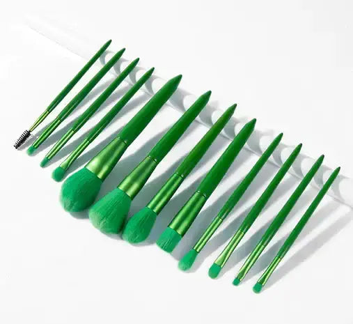 Roslet Make up Brush Set 12 Pcs Green Makeup Brushes Premium Synthetic Goat Hair Roslet