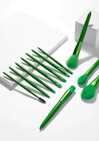 Roslet Make up Brush Set 12 Pcs Green Makeup Brushes Premium Synthetic Goat Hair Roslet