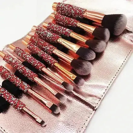 Roslet Soft Makeup Brushes Set 10pcs with Bag Newest Diamond-studded for Face Rolset