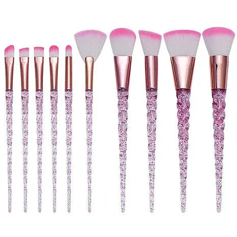 Roslet good make up brushes 10PCS crystal transparent handle for women (Pink) Rolset