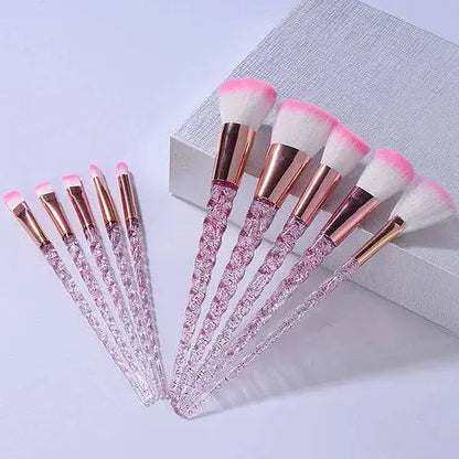 Roslet good make up brushes 10PCS crystal transparent handle for women (Pink) Rolset