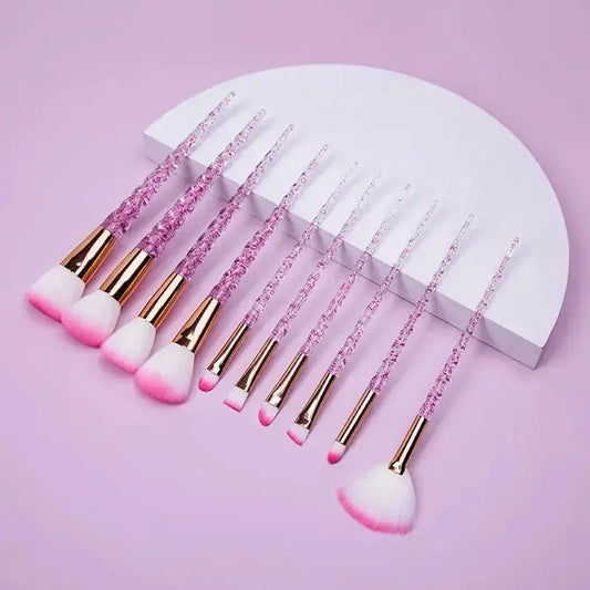 Good make up brushes 10PCS crystal transparent handle for women (Pink)