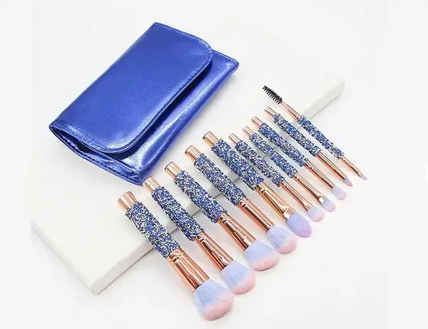 Roslet 10 PCS Luxury Makeup Brushes Set with Bag, Bling Glitter Diamond-studded.