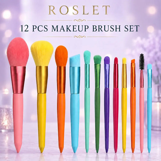 Colorful kabuki makeup brushes for contour blush and powder application
